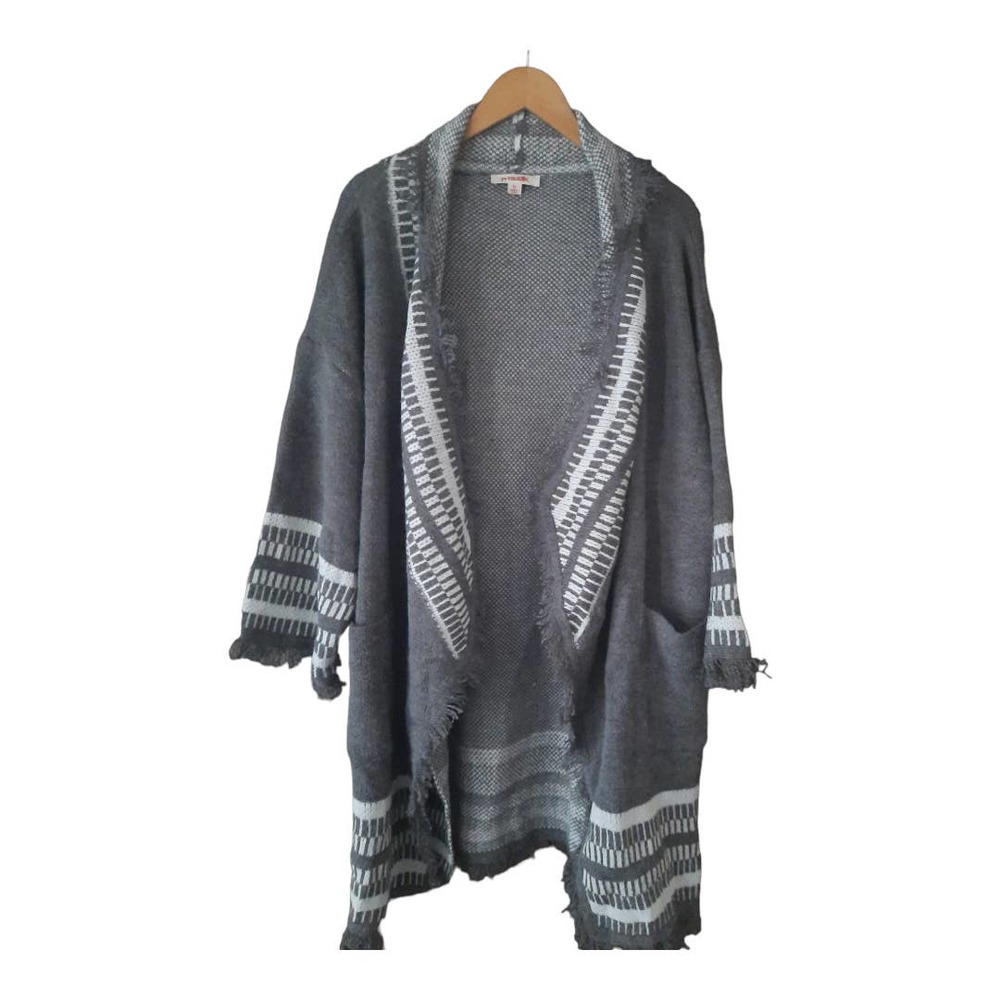 Mazik Womens Gray Open Bohemian Fringe Cardigan Sweater Size Medium